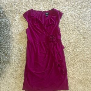 Adrianna Papell Fuchsia Cap-Sleeve Sheath Dress with Rosette